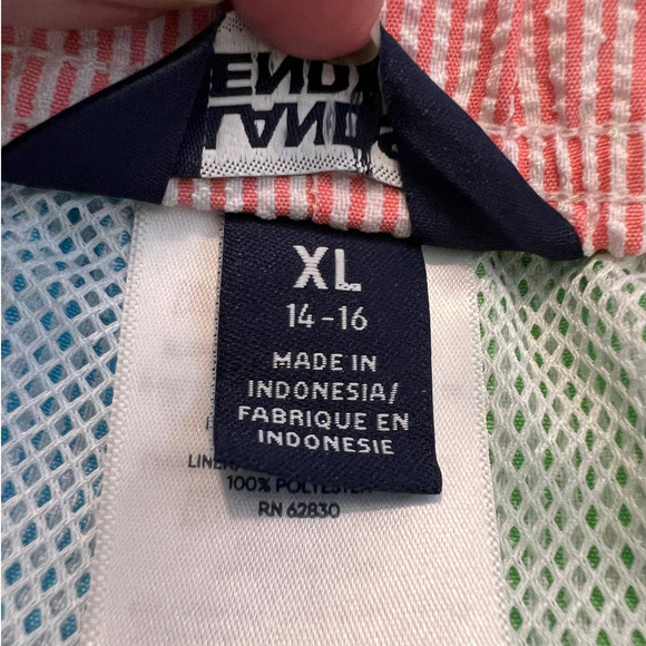 Lands' End Boys Swim Trunks in Green Blue Red Seersucker Size XL 14-16 - Picture 4 of 6